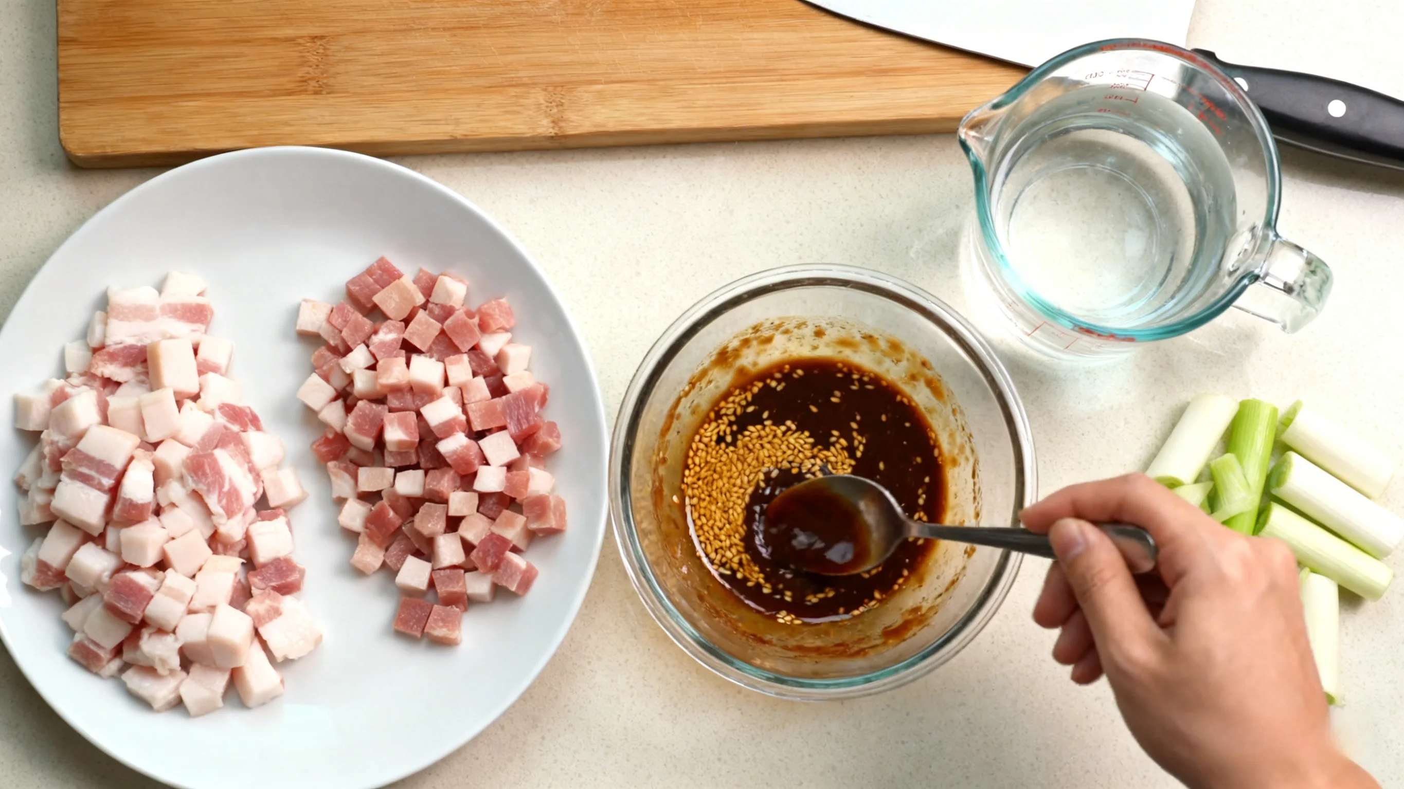 Preparing Meat Dices and Thinning Paste
