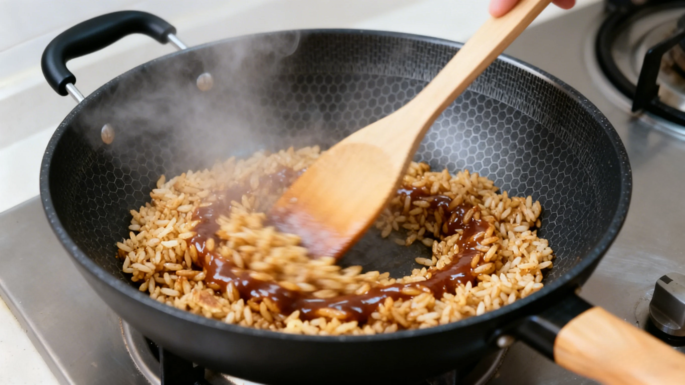 Adding Sauce to Rice